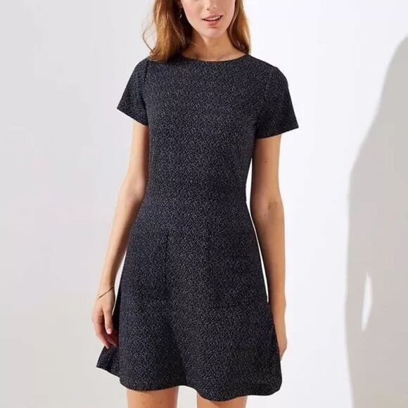 NWT LOFT Retro Tweed Fit & Flare Patch Pocket Mod Dress Black White Size 12 NEW - Picture 11 of 11